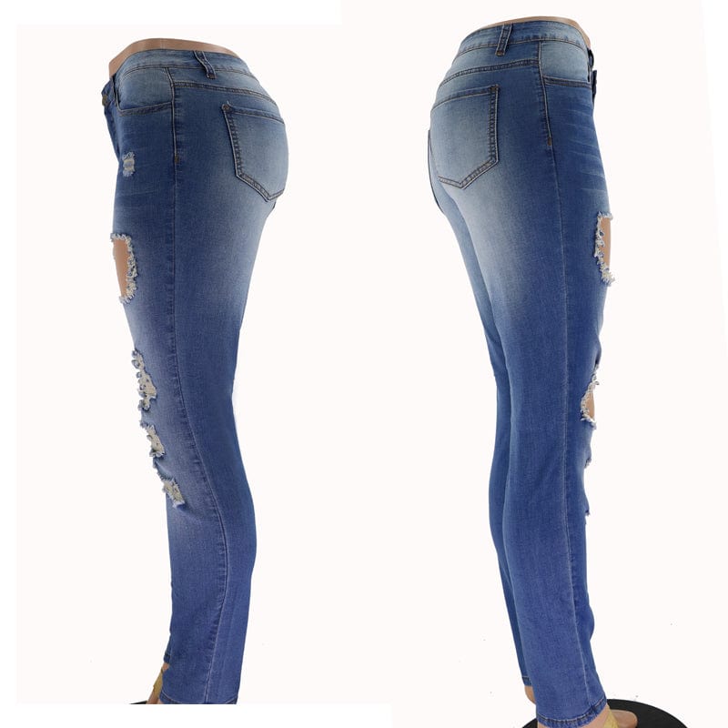 2023 Spring New Women's Low Waist Ripped Jeans Fashion Slim Hip Lift Elastic Ankle-Length Plus Size Jeans Denim Pencil Pants
