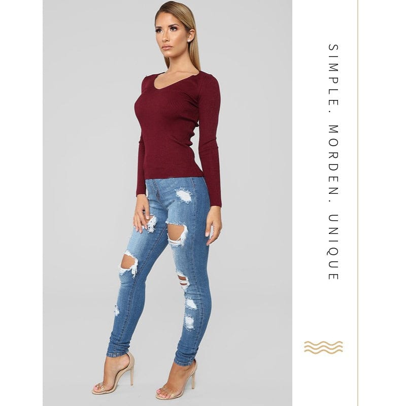 2023 Spring New Women's Low Waist Ripped Jeans Fashion Slim Hip Lift Elastic Ankle-Length Plus Size Jeans Denim Pencil Pants