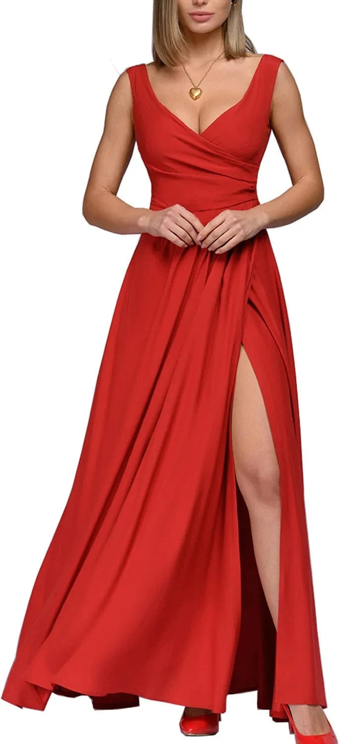 2023 Summer Fashion Women's Clothing Solid Color Sleeveless V-neck Dress Temperament Sexy Women's Casual Split Dress