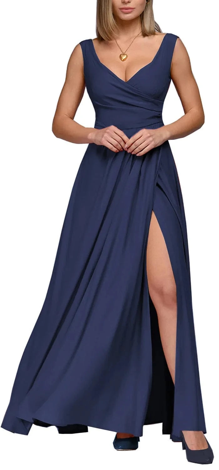 2023 Summer Fashion Women's Clothing Solid Color Sleeveless V-neck Dress Temperament Sexy Women's Casual Split Dress