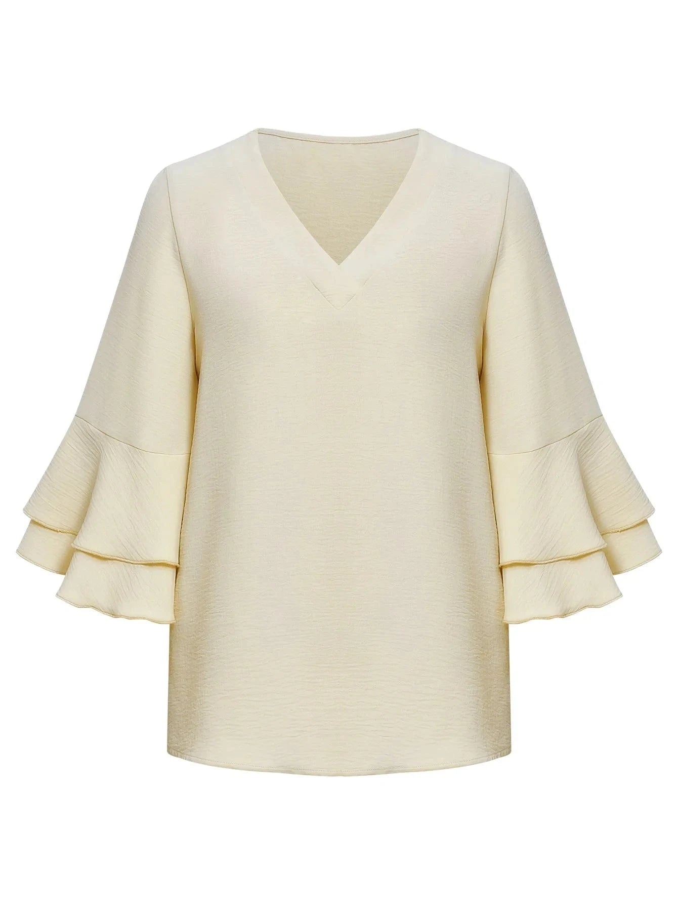 2023 Summer Women Solid Color Loose V-neck Lotus Sleeve Top Women's Casual Office Shirt