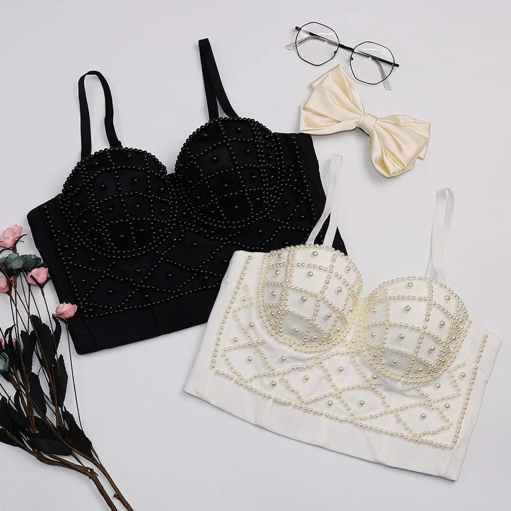 2023 Women's Suspender Rhinestone Beaded Top Sexy Bandeau Corset Hot Girl Waistcoat