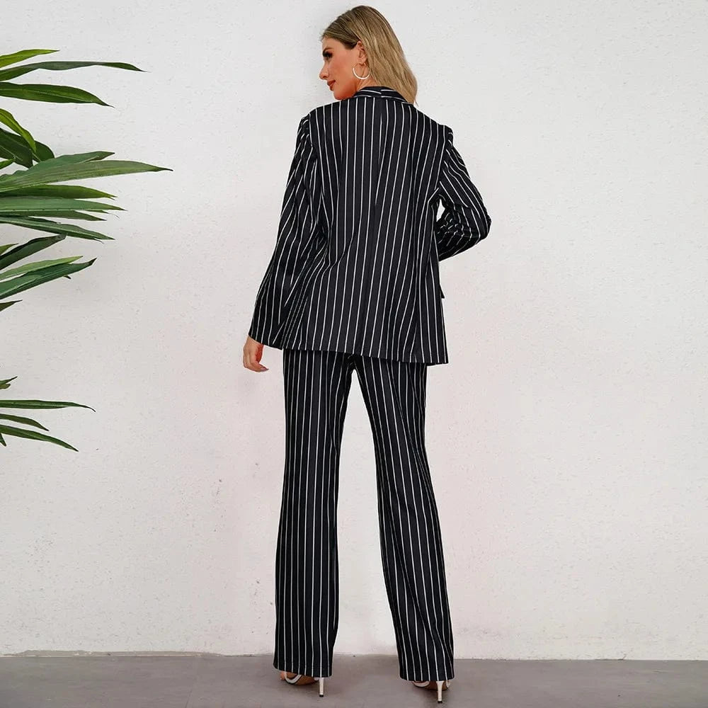 2024 Autumn and Winter New Fashion Casual Simple Fashion Striped Suit Jacket and Straight Leg Pant Suit