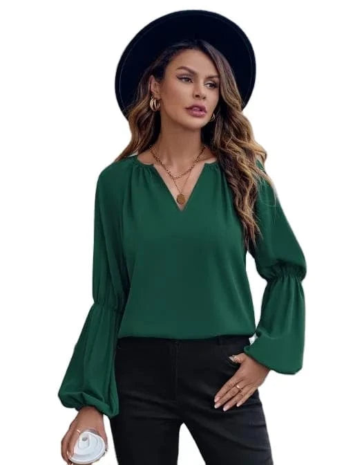 2024 Autumn Winter Women Shirts Tops Solid Color V-Neck Women's Lace Ruffle Long Sleeve Fashion Loose Casual Blouse
