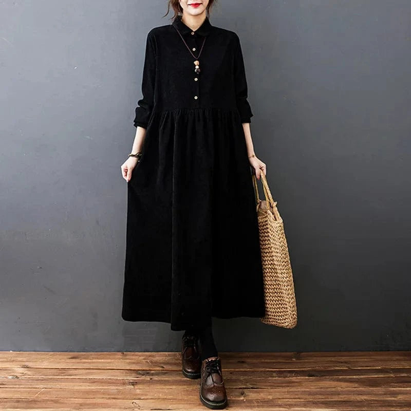 2024 Fashion New Spring and  Autumn New Style Women's Plus Size Casual Warm Corduroy Lapel Long Dress for Women