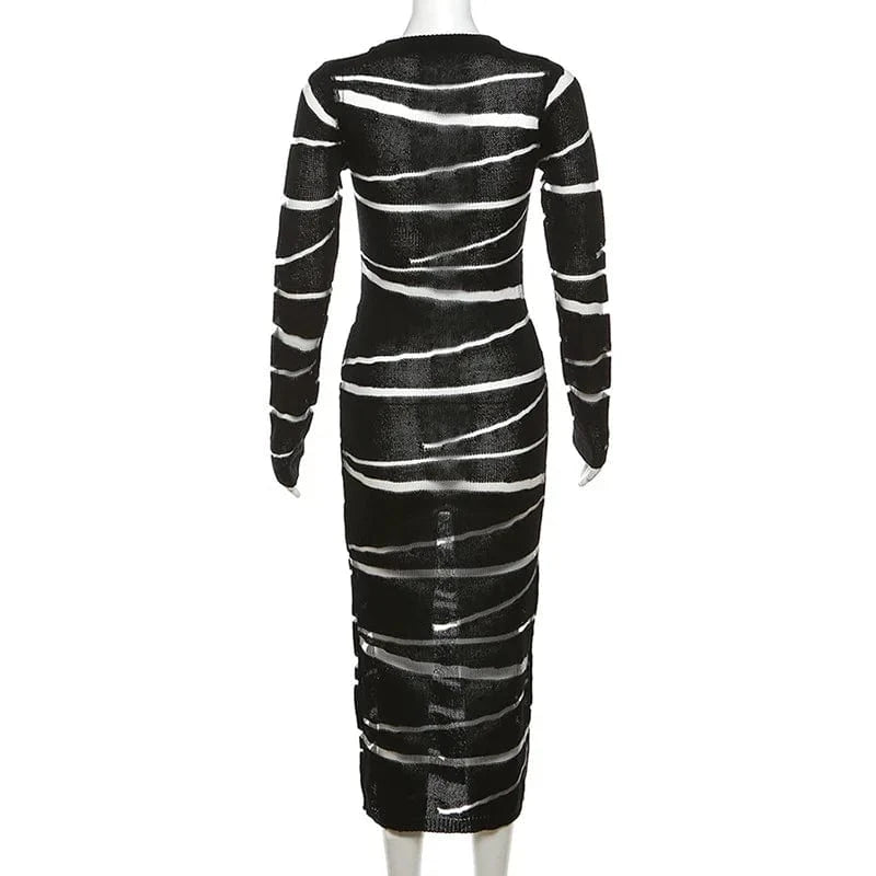 2024 Fashion Women Clothing Knit See Through Long Modest Dresses Sexy Bodycon Casual Ladies Dress