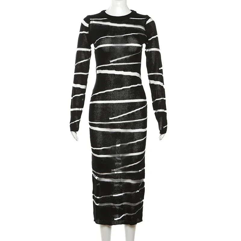 2024 Fashion Women Clothing Knit See Through Long Modest Dresses Sexy Bodycon Casual Ladies Dress