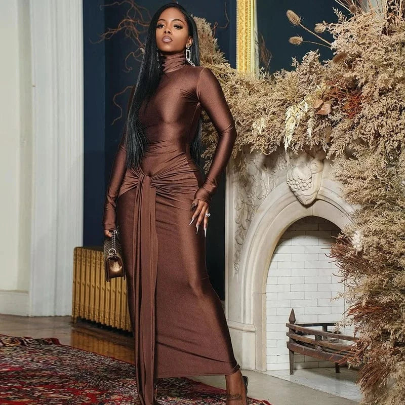 2024 New arrival unique clothing long sleeve bodycon bandage dress ladies party evening maxi long dresses women