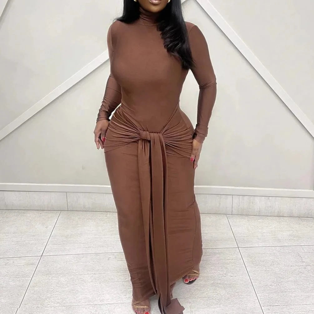 2024 New arrival unique clothing long sleeve bodycon bandage dress ladies party evening maxi long dresses women
