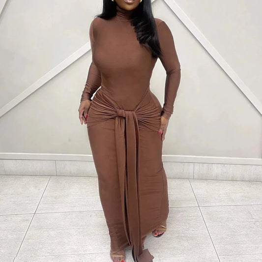 2024 New arrival unique clothing long sleeve bodycon bandage dress ladies party evening maxi long dresses women