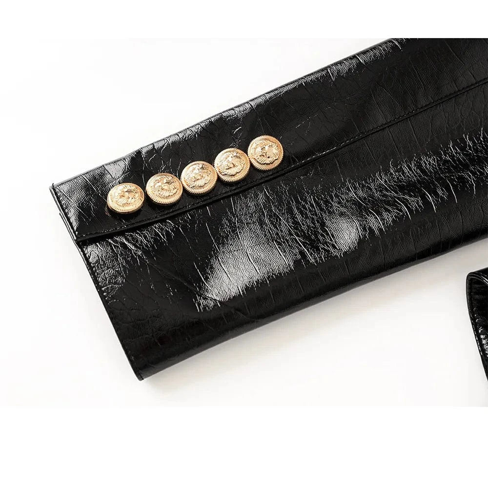 2024 New Arrivals Fashion Golden Buttons vegan leather Women Black jacket women leather jacket