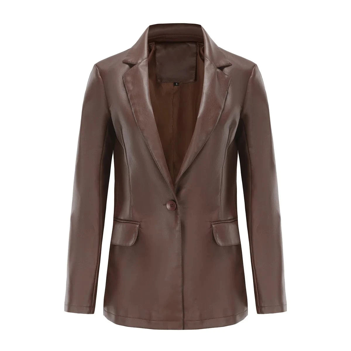 2024 New Europe and the United States Small Suit Long Sleeve Coat Women's Single Button Casual Solid Color Leather Coat