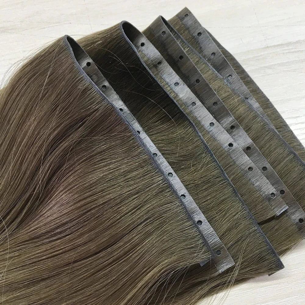 2024 New Trend Double Drawn Pu Seamless Weft Tape Skin Weft Hair Extensions Butterfly Holes Weft Hair