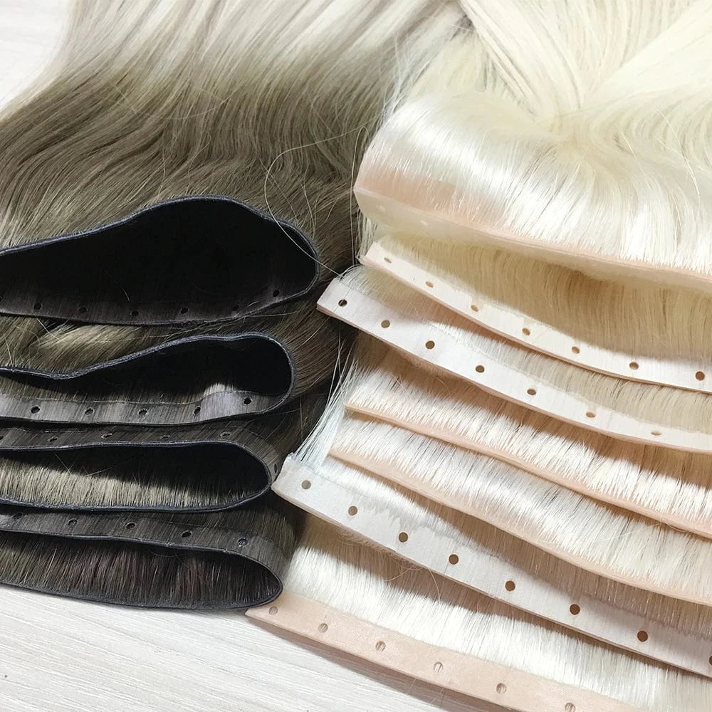 2024 New Trend Double Drawn Pu Seamless Weft Tape Skin Weft Hair Extensions Butterfly Holes Weft Hair
