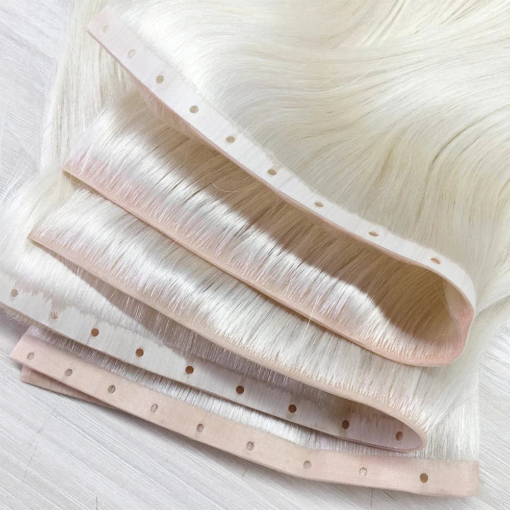 2024 New Trend Double Drawn Pu Seamless Weft Tape Skin Weft Hair Extensions Butterfly Holes Weft Hair