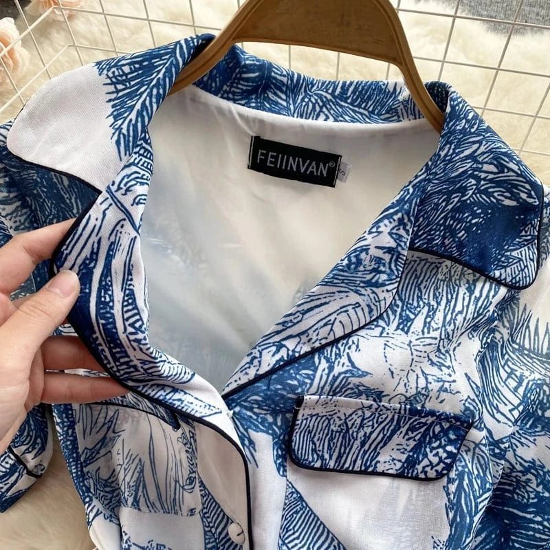 2024 Summer Casual Blouse Print Long Skirt Light Elegant Dress With Belt