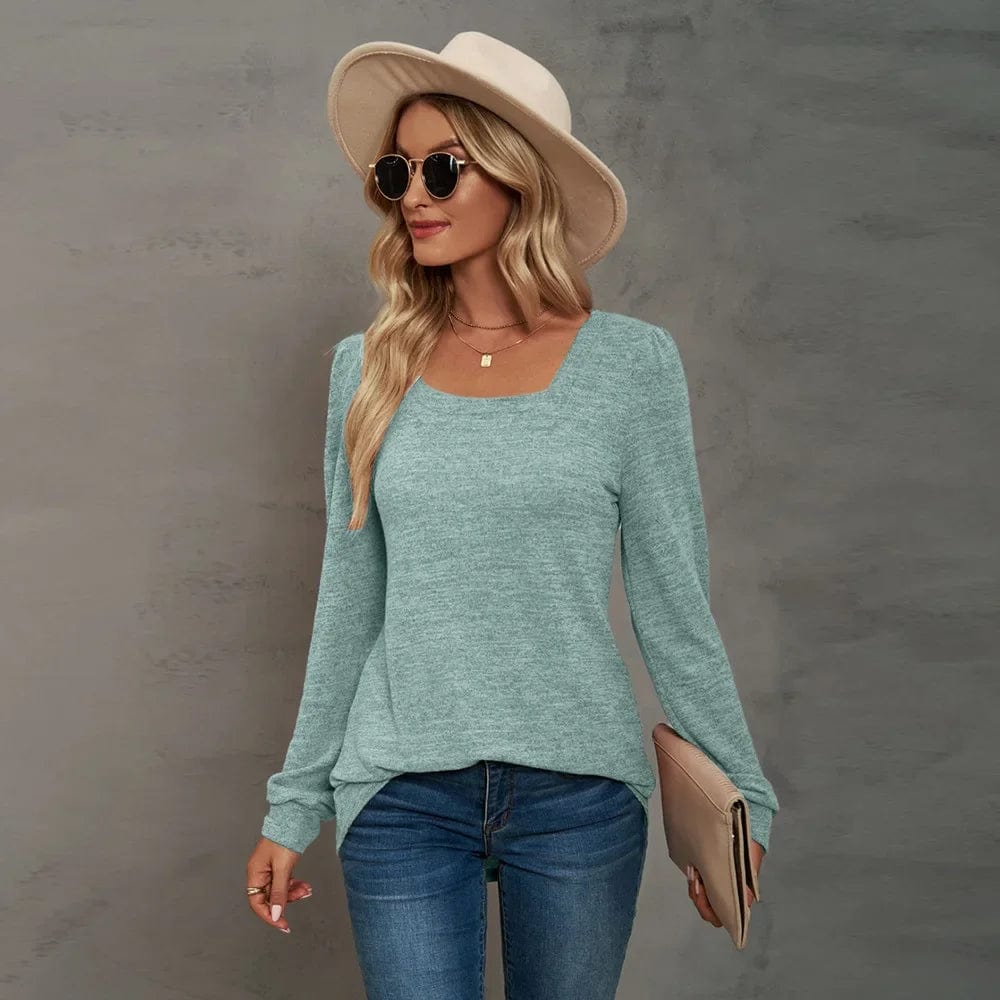 2024 Summer Women Custom Women's U-neck Puff Sleeve Organic Cotton Blend T Shirt