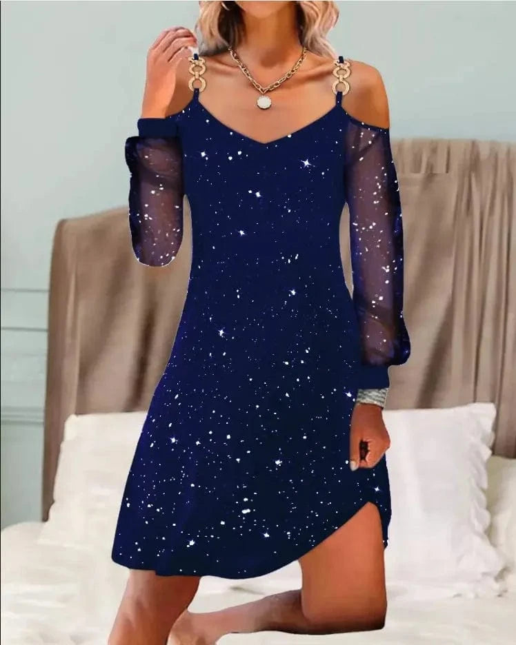 2024 Summer Women's clothing New V-neck printing Contrast color Stitching mesh Short Elegant Sexy Women's dress