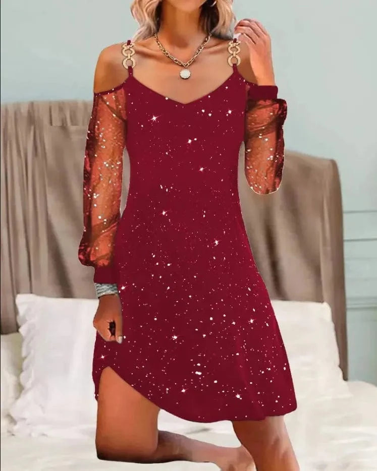 2024 Summer Women's clothing New V-neck printing Contrast color Stitching mesh Short Elegant Sexy Women's dress
