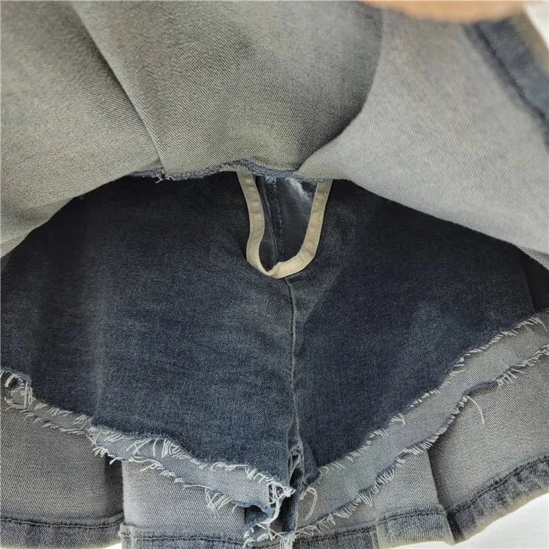 2024 Women Summer Pleated 3d Pockets Denim Cargo Skirt Y2k Elegant Vintage High Waist Belt A-line Jean Skirt
