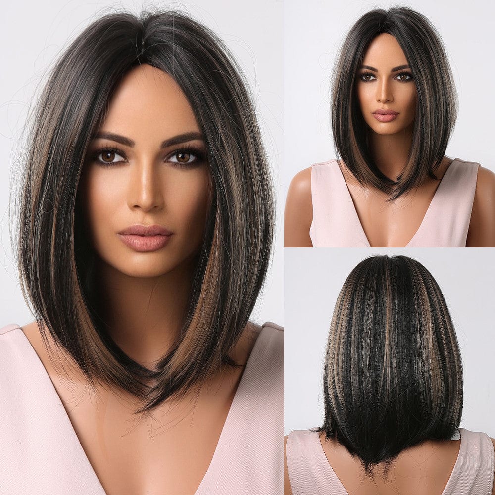 2038-1 Factory Outlet Short Pixie Cut Wigs for Women Afro Golden Chocolate Brown Synthetic Hair Wig with Bangs Heat Resistant Wig