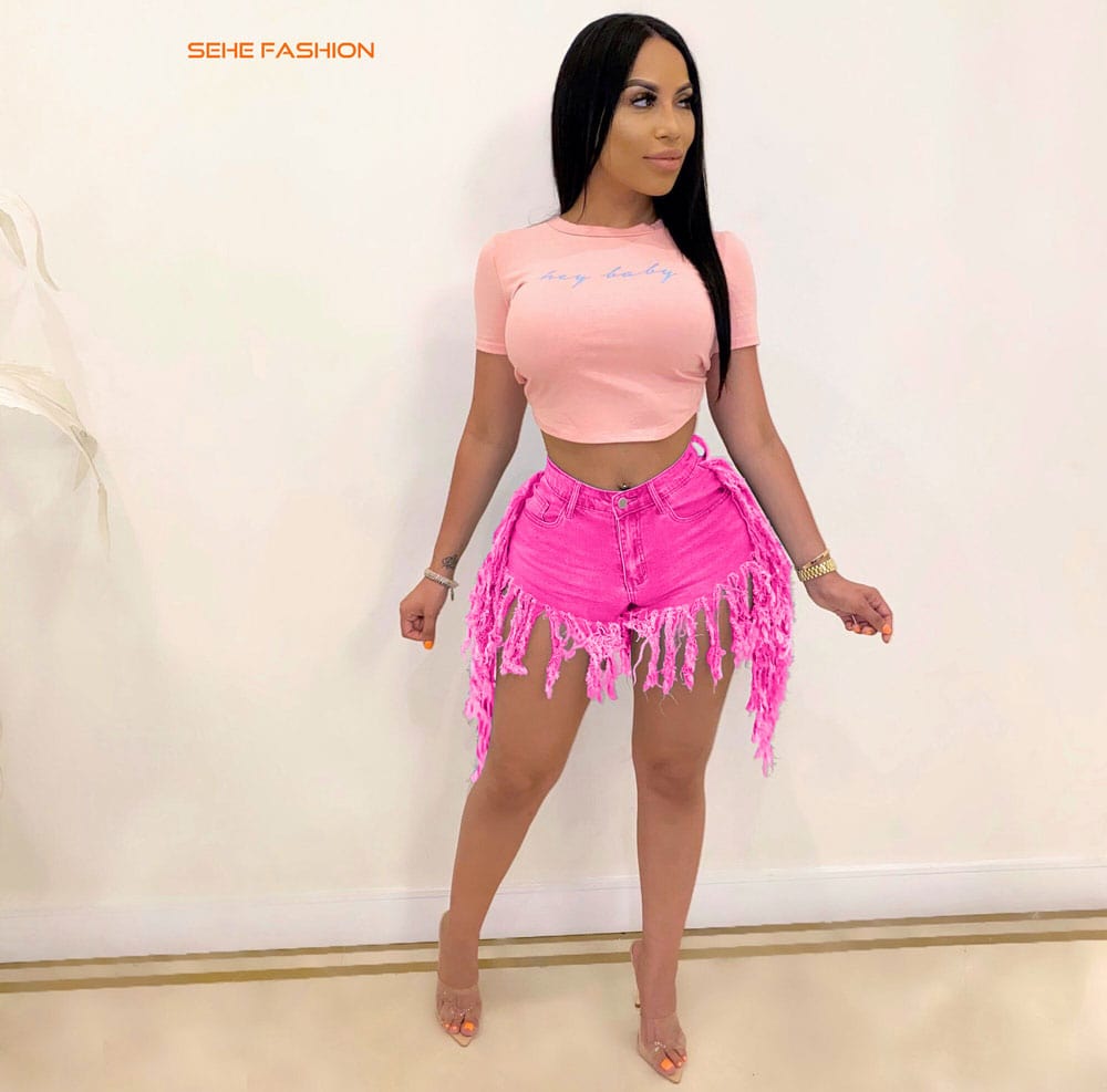 20420-MX93 Latest Design 5 Colors Ripped Tassel Jeans Sexy Hot Pants For Girls