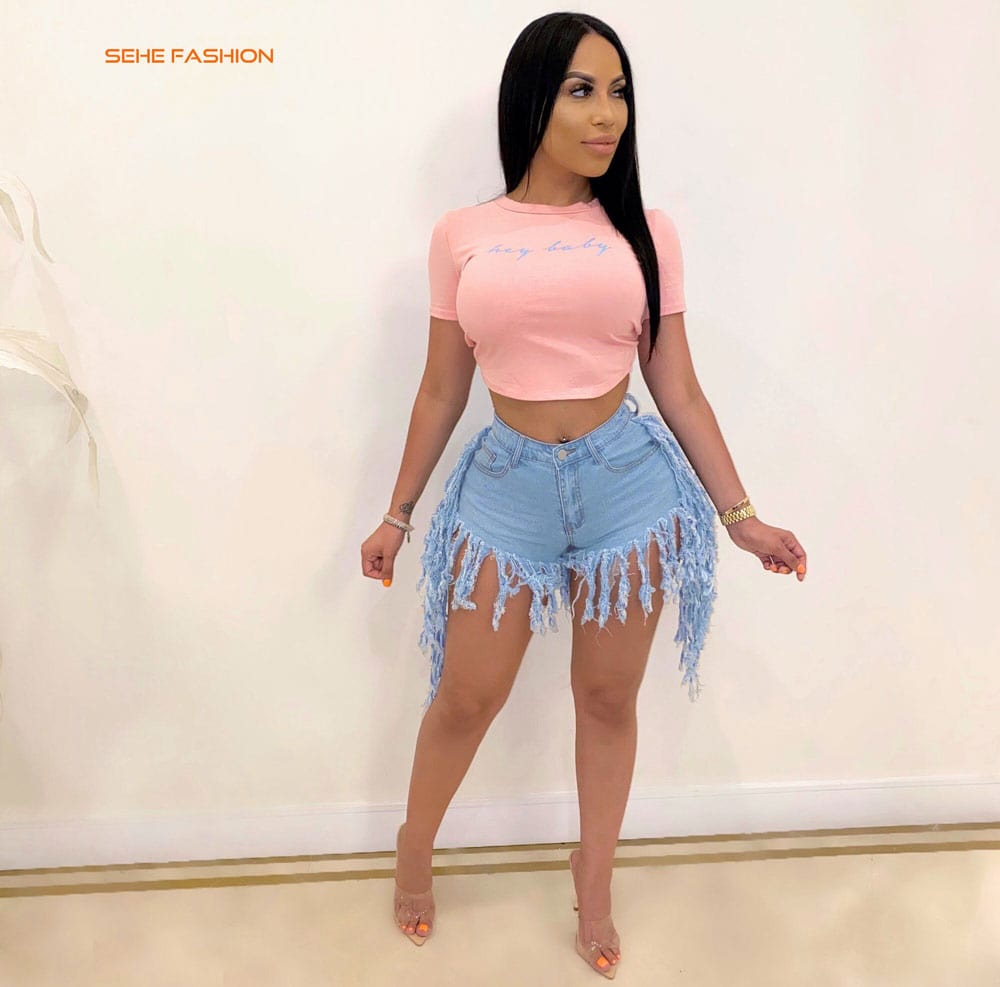 20420-MX93 Latest Design 5 Colors Ripped Tassel Jeans Sexy Hot Pants For Girls