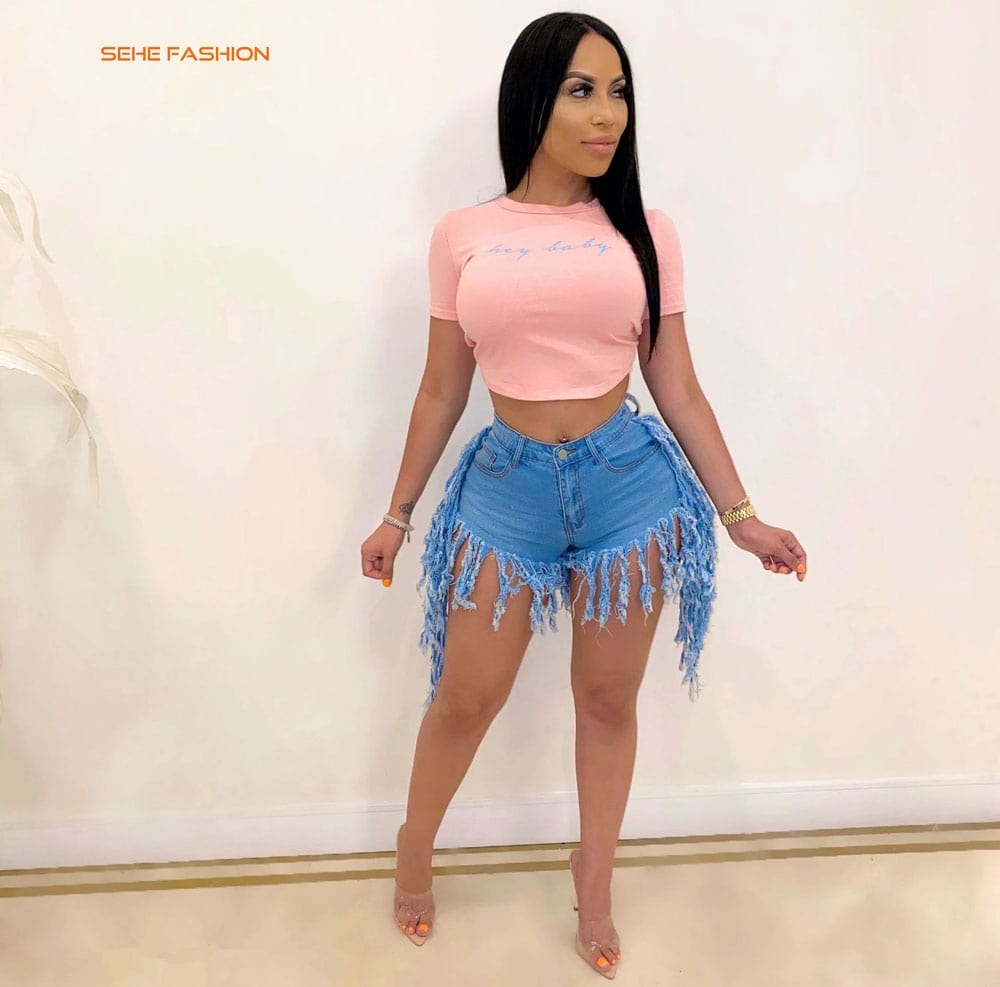 20420-MX93 Latest Design 5 Colors Ripped Tassel Jeans Sexy Hot Pants For Girls