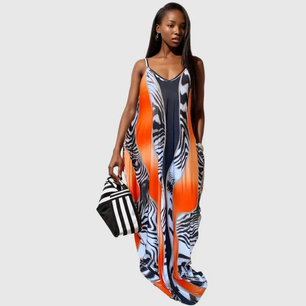 20530-MX62 two pockets spaghetti strap print plus size dress women sehe fashion