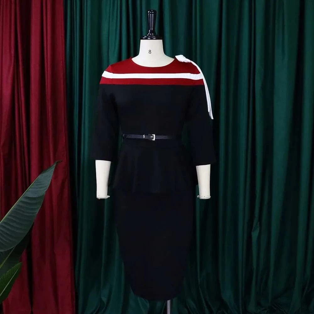 20720-MX64 bow two-piece elegant office dress suit plus size for ladies sehe fashion
