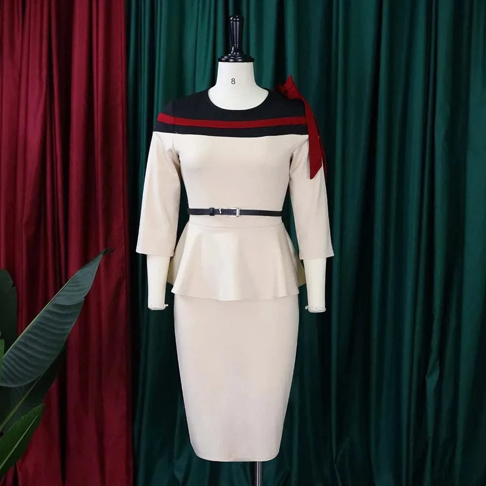20720-MX64 bow two-piece elegant office dress suit plus size for ladies sehe fashion