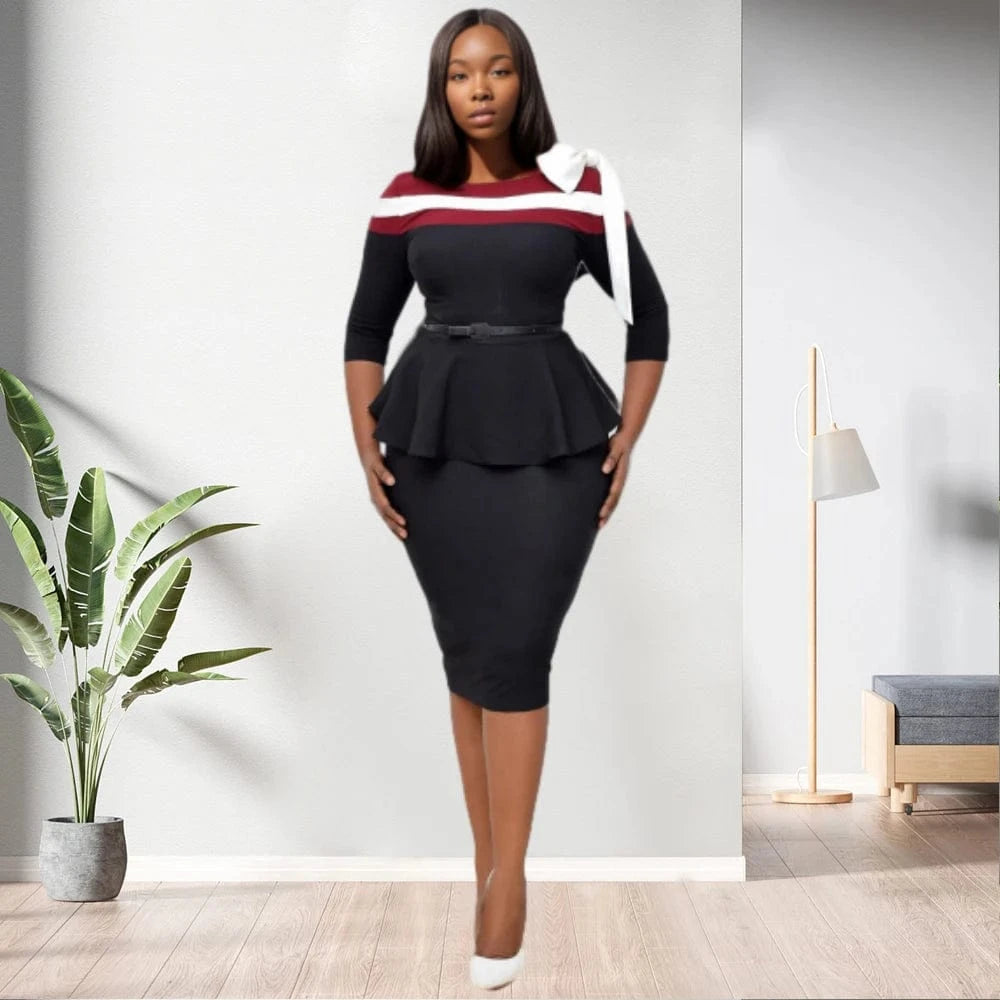 20720-MX64 bow two-piece elegant office dress suit plus size for ladies sehe fashion