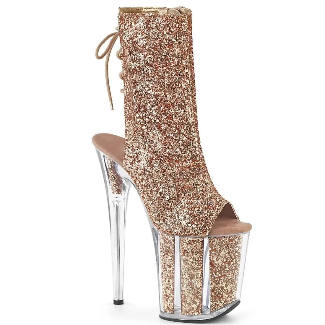 20cm belted super high heels pole dancing boots sequins open toe cool boots booties nightclub sexy women's shoes