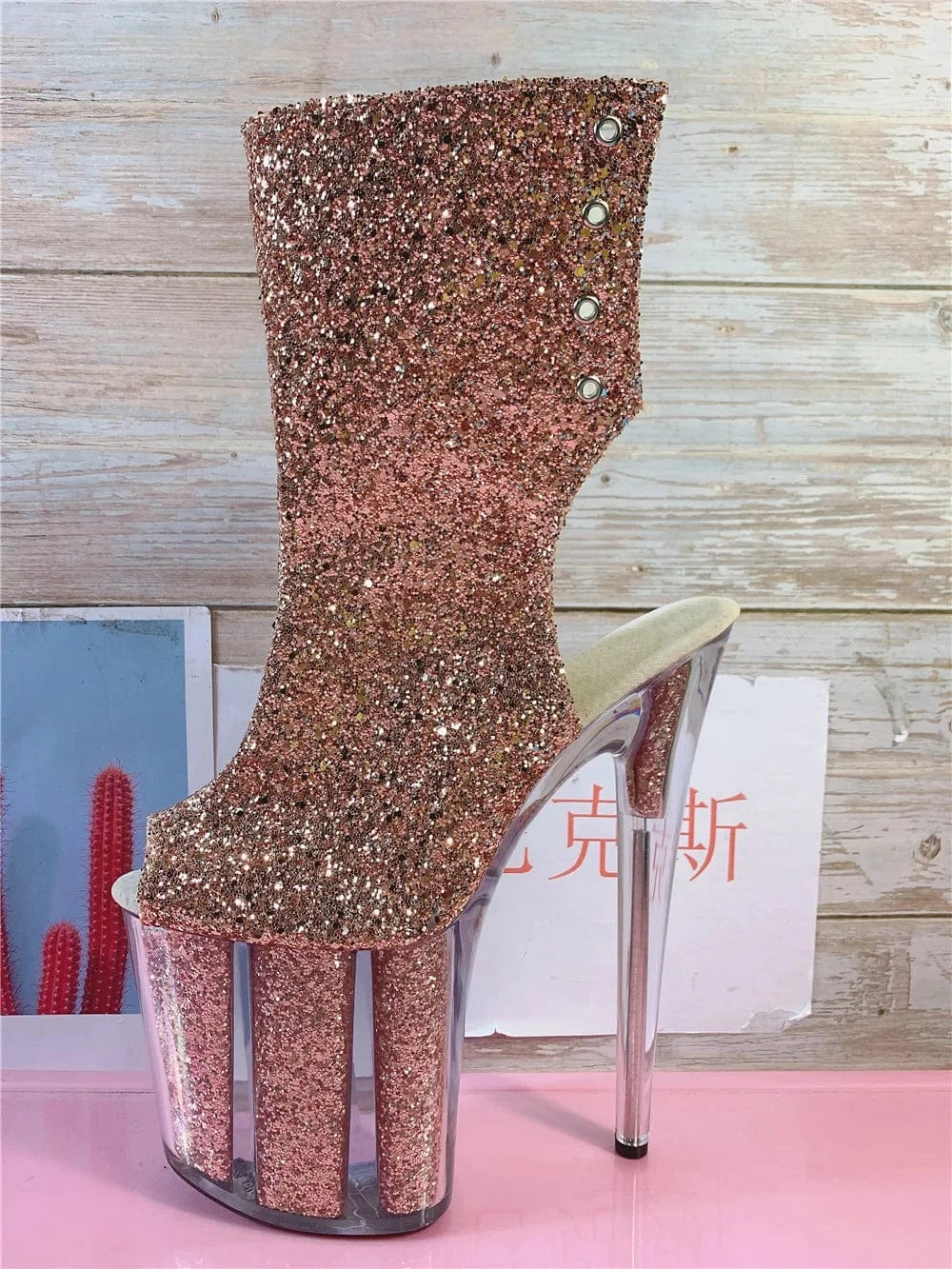 20cm belted super high heels pole dancing boots sequins open toe cool boots booties nightclub sexy women's shoes