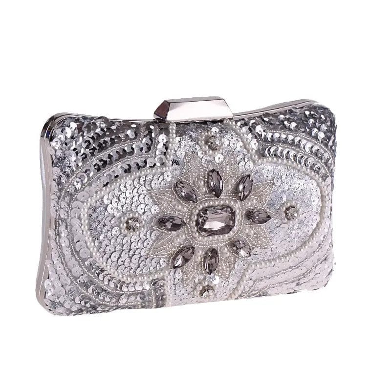 20X10X5CM / silver Fashion Women Bling Rhinestone Dinner Purse Ladies Evening Bag Bridal Diamond Beaded Bag Woman Clutch Handbag