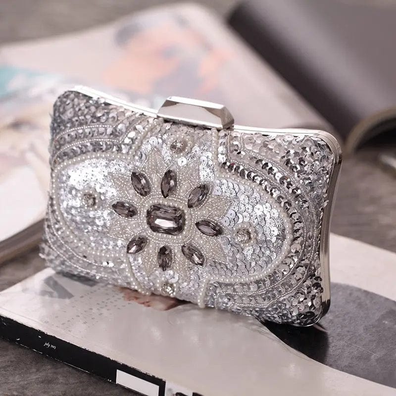 20X10X5CM / silver Fashion Women Bling Rhinestone Dinner Purse Ladies Evening Bag Bridal Diamond Beaded Bag Woman Clutch Handbag