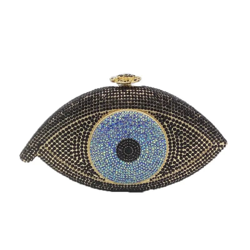 20X11X6CM / Black+gold metal Lady New Design Good Quality Sparkle Metal Evening Purse Rhinestone  Handbag Evil Eye Shape Woman Clutch Bags