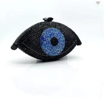 20X11X6CM / Full black Lady New Design Good Quality Sparkle Metal Evening Purse Rhinestone  Handbag Evil Eye Shape Woman Clutch Bags