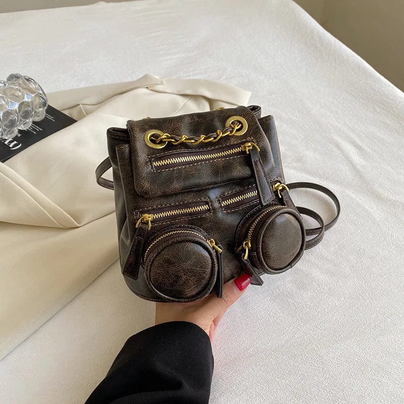 20x14x16cm / Gray NEW Leather One Shoulder Bag For Women Fashion 2024 New Trendy Double Pockets Zipper Chain Crossbody Bags Female