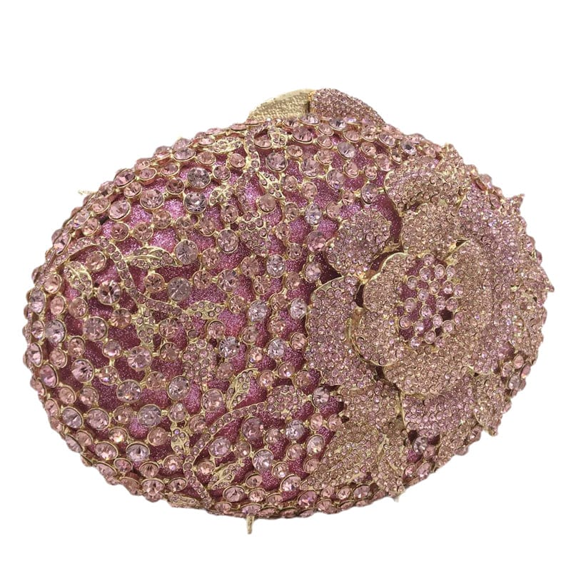 20X15X7CM / Pink Emerald Women Beaded Crystal Bag Flower Evening Purse Party Cocktail Rhinestone Handbags Bridal Wedding Clutch Bag