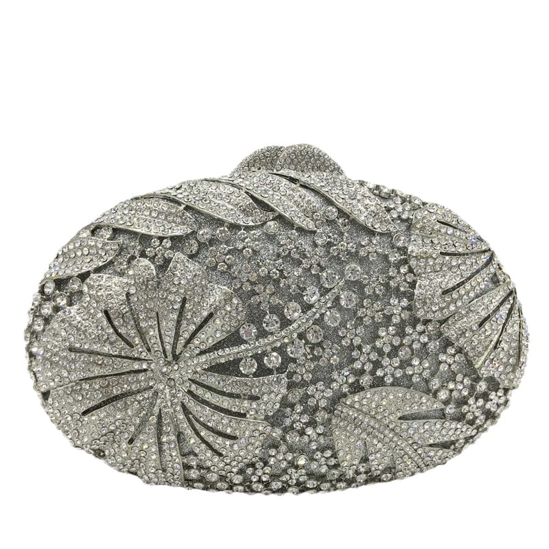 20X6X14CM / silver Luxury Women Flower Clutch Evening Bags Ladies Wedding Party Dinner Purse Bridal Rhinestone Handbags Diamond Minaudiere
