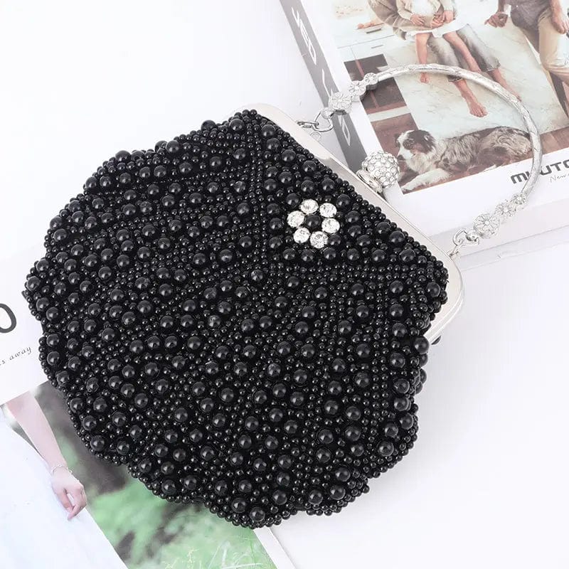 21*5*16cm / black 2022 Excellent Shell Shaped Pearl Exquisite Evening Messenger Bag With Silver Metal Handle Fashion Evening Clutch Beaded  Bag