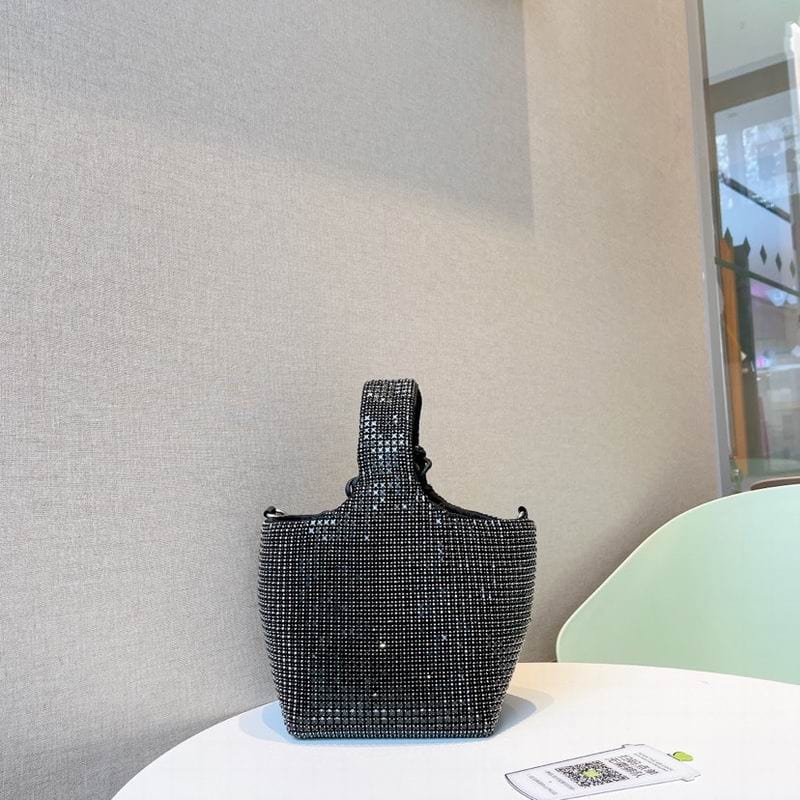 21X14X13CM / Black Wholesale Luxury Handbags for Women Fashion Cross Body Purses Trendy Rhinestones Bucket Clutch Bag Female Shoulder Tote Bag