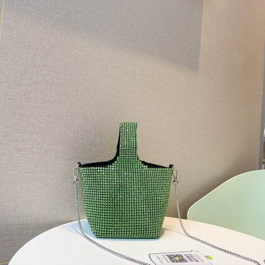 21X14X13CM / green Wholesale Luxury Handbags for Women Fashion Cross Body Purses Trendy Rhinestones Bucket Clutch Bag Female Shoulder Tote Bag
