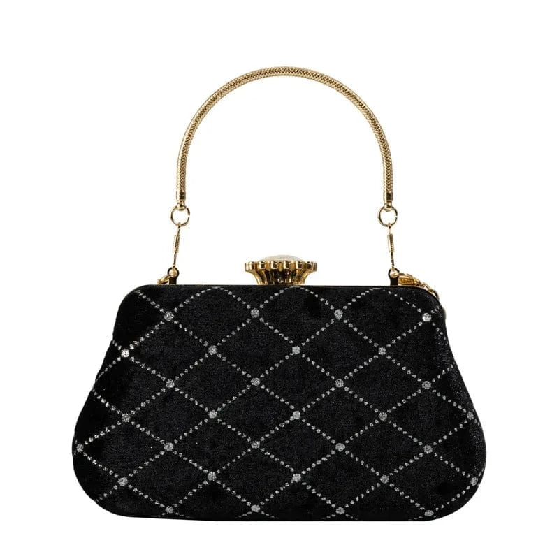 21x6x12cm / 24291 Black Vintage Women Party Box Clutch Bag Velvet Exquisite Design Elegant Clutches For Ladies Girls Wedding Purse Luxury Evening Bag