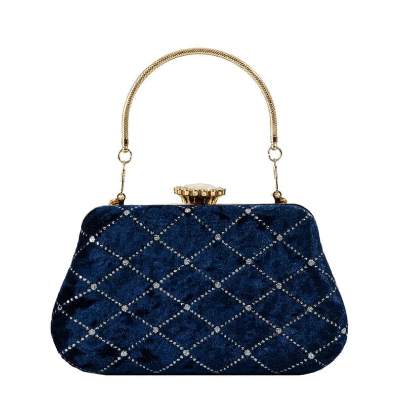 21x6x12cm / 24291 Blue Vintage Women Party Box Clutch Bag Velvet Exquisite Design Elegant Clutches For Ladies Girls Wedding Purse Luxury Evening Bag