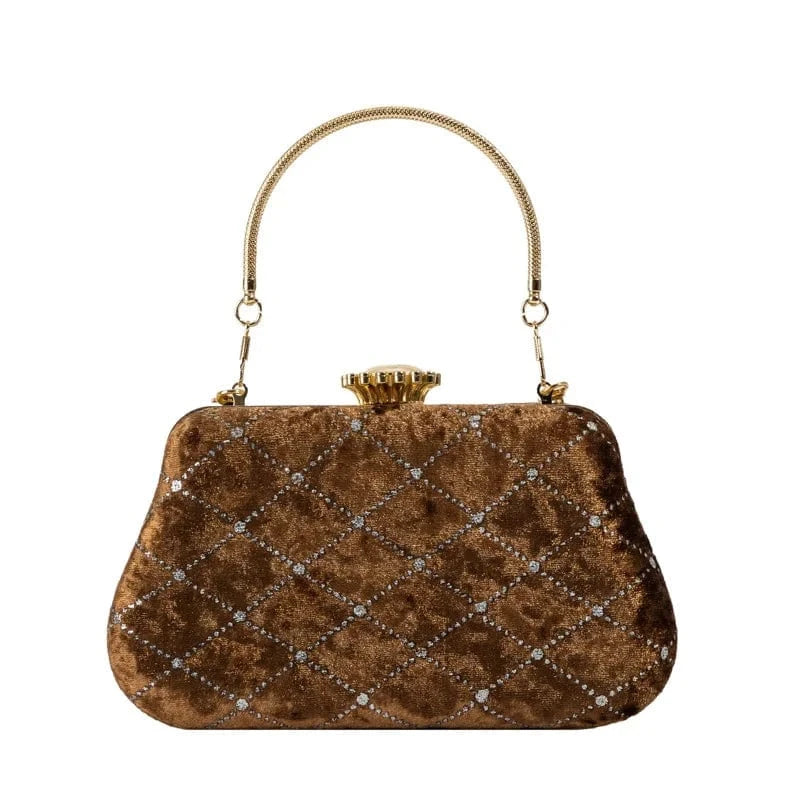 21x6x12cm / 24291 Brown Vintage Women Party Box Clutch Bag Velvet Exquisite Design Elegant Clutches For Ladies Girls Wedding Purse Luxury Evening Bag