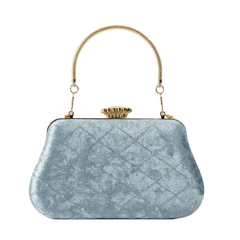 21x6x12cm / 24291 Gray Vintage Women Party Box Clutch Bag Velvet Exquisite Design Elegant Clutches For Ladies Girls Wedding Purse Luxury Evening Bag