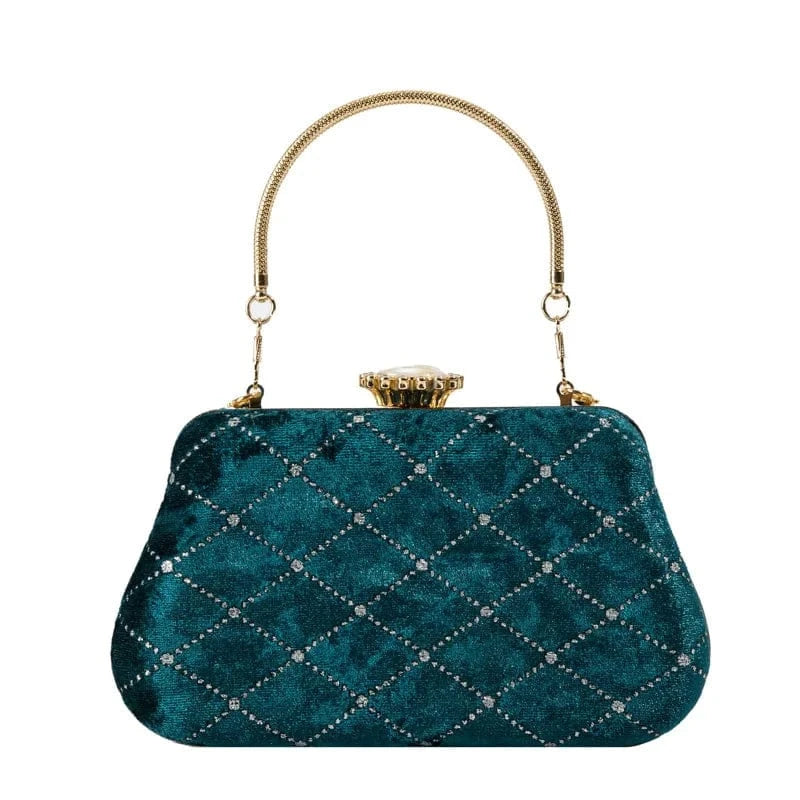 21x6x12cm / 24291 Green Vintage Women Party Box Clutch Bag Velvet Exquisite Design Elegant Clutches For Ladies Girls Wedding Purse Luxury Evening Bag
