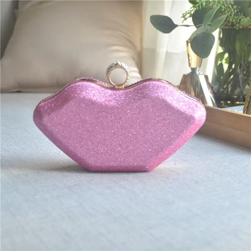 21X6X14CM / Pink Fashion Woman Hand Bags Wedding Diamond Clutch Woman Evening Bags Bling Lip Shape Rhinestones Purses And Sunglasses Set